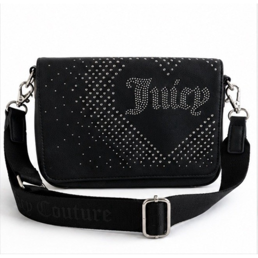 Juicy Couture Black Studded Crossbody Bag Rhinestone Logo Y2K - See Description